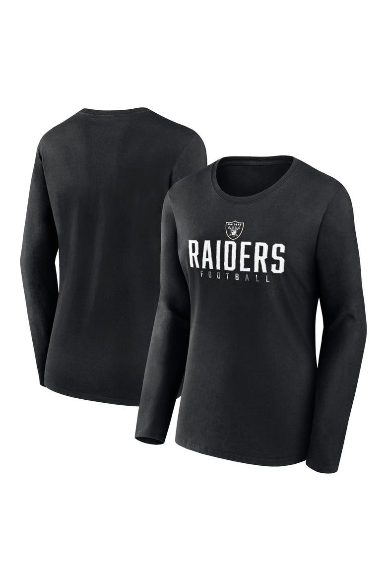 Women's Fanatics Branded Black Las Vegas Raiders Plus Size Foiled Play Long Sleeve T-Shirt, Main, color, Black