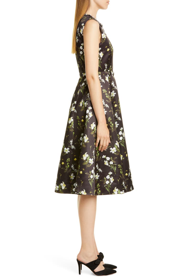 Daffodil Print Mikado A-Line Dress, Alternate, color, BLACK / WHITE