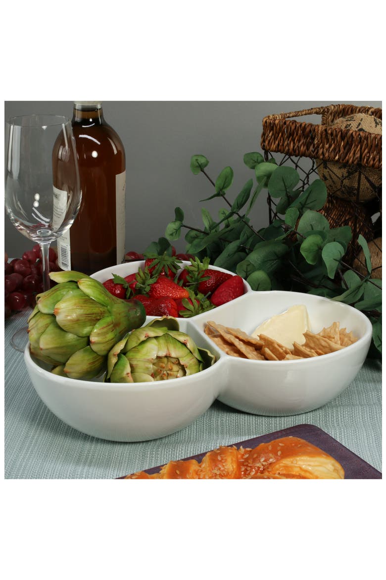 Set of 2 3-Section Serving Bowls, Alternate, color, WHITE