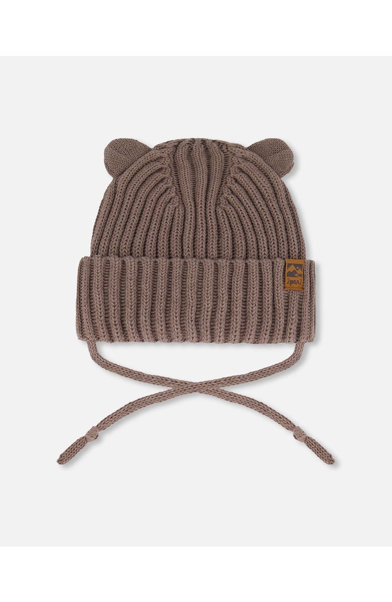 Deux par Deux Baby Boy's Baby Knit Hat With Strings Taupe, Main, color, 