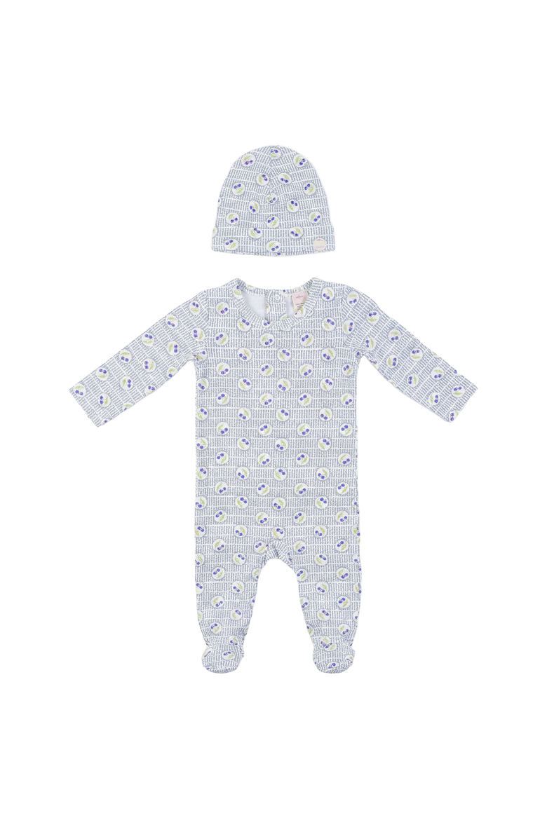 Boy Cherry Print Soft Cotton Modal Romper & Hat Set, Main, color, White/Navy