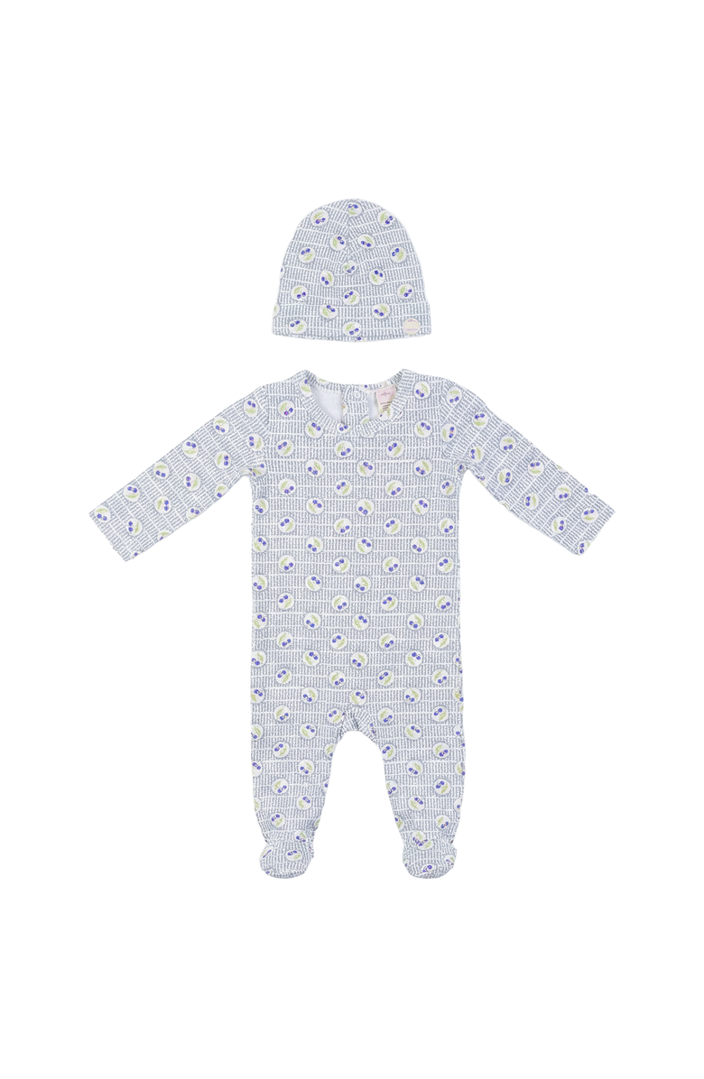 LOLA Boy Cherry Print Soft Cotton Modal Romper & Hat Set, Main, color, White/Navy