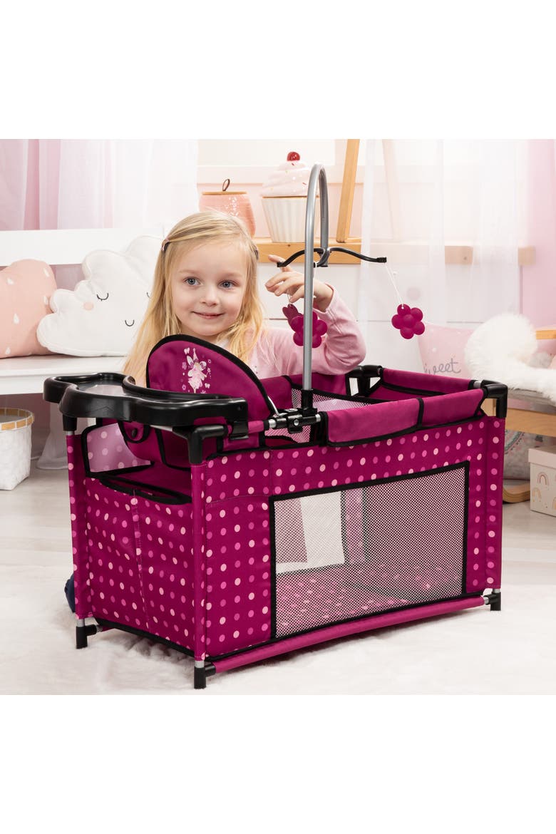 Hot Pink Multibed Playpen For Dolls With Highchair & Mobile, Alternate, color, Multicolored