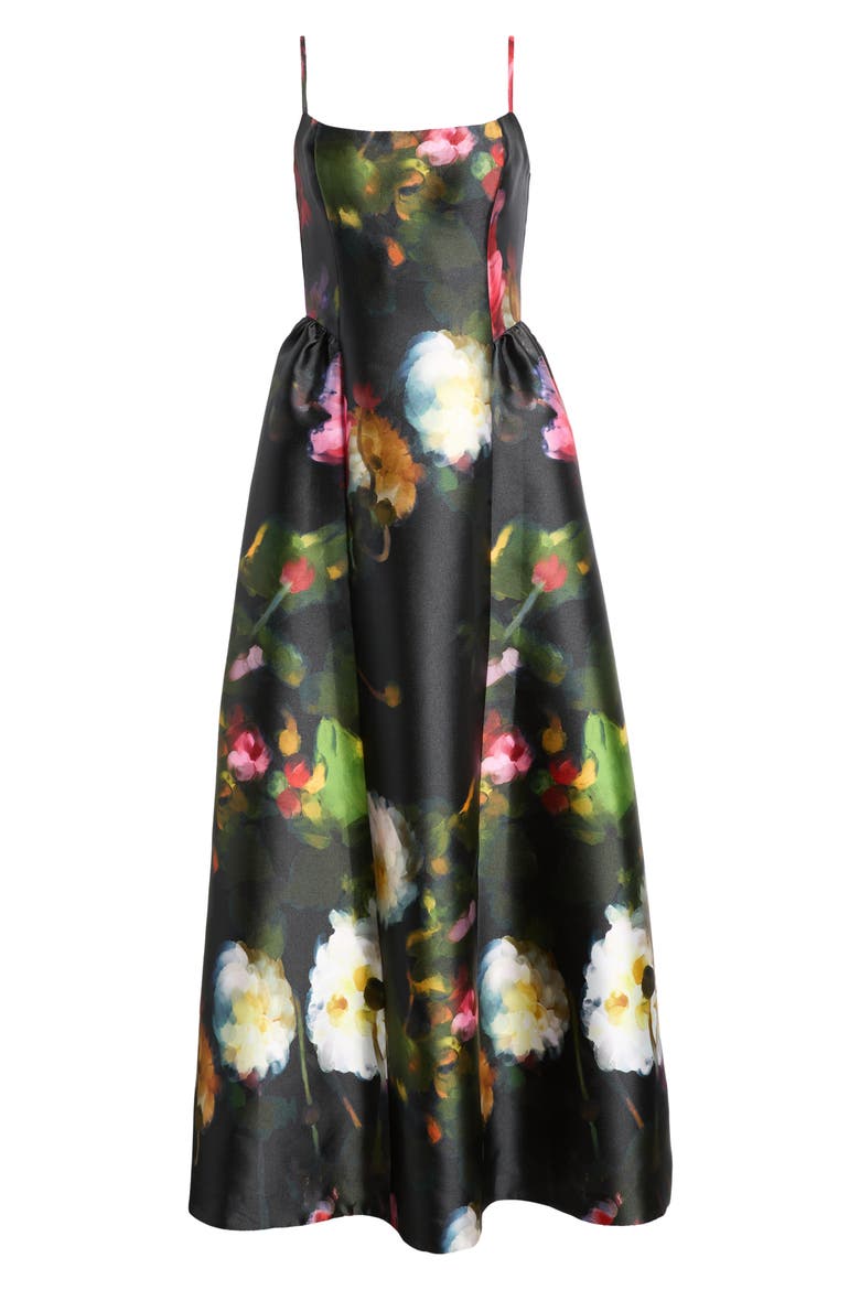 Basque Waist Gown, Alternate, color, BLACK MULTI