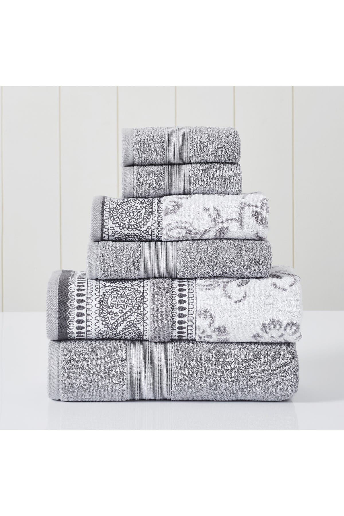 Modern Threads Yarn Dyed Jacquard/Solid Towel 6-Piece Set - Ophelia Stone