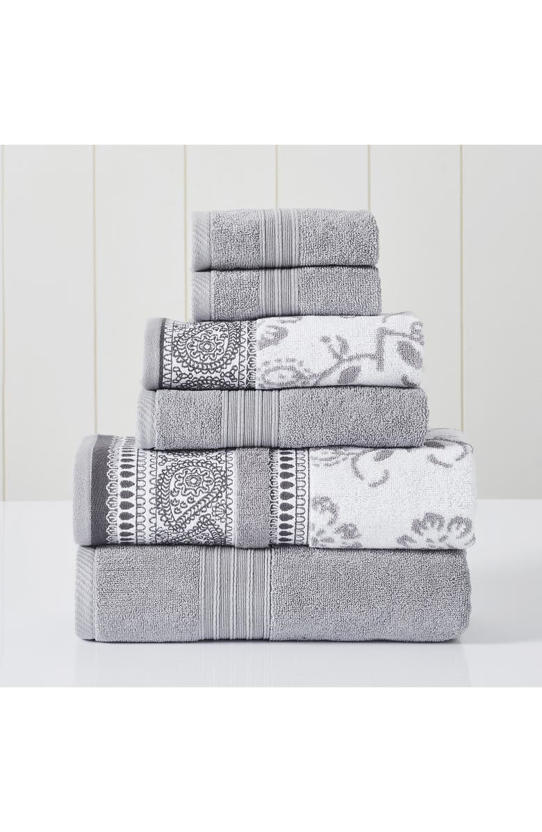 Modern Threads Yarn Dyed Jacquard/Solid Towel 6-Piece Set - Ophelia Stone, Main, color, Stone