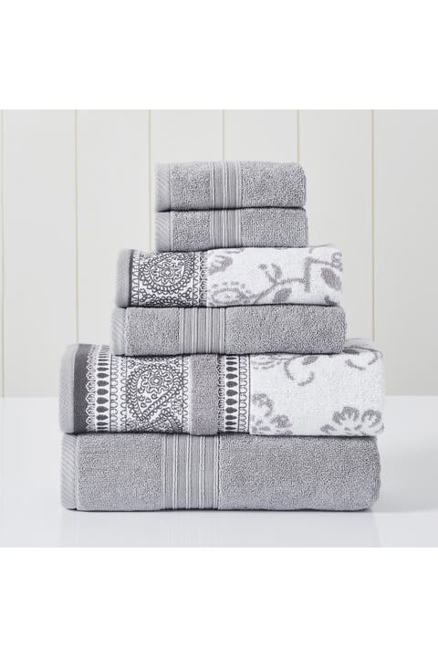 Yarn Dyed Jacquard/Solid Towel 6-Piece Set - Ophelia Stone