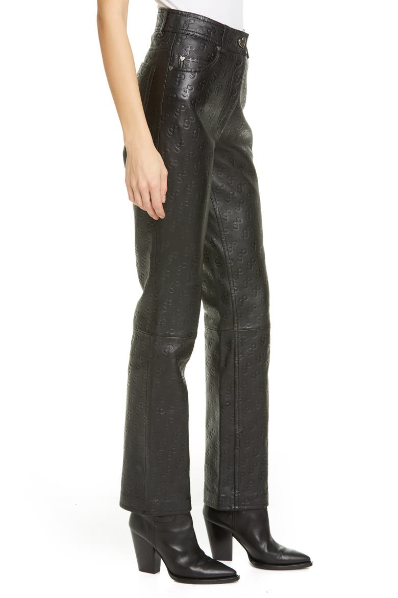 Rosita Monogram Leather Pants, Alternate, color, BLACK