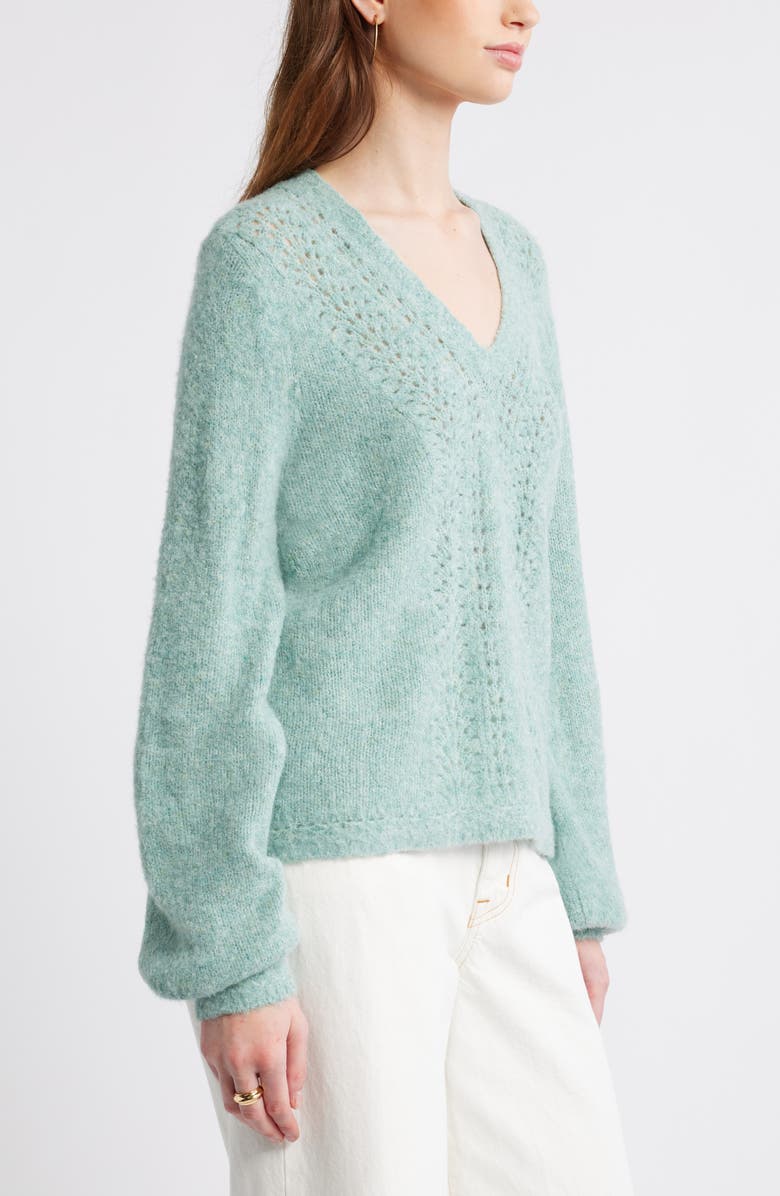 Treasure & Bond Oversize Pointelle V-Neck Sweater, Alternate, color, Green Milieu