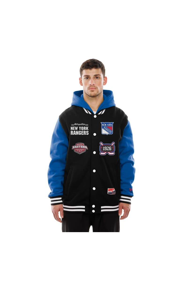 New Era Men's New Era Black/Blue New York Rangers Full-Snap Fleece Hoodie Jacket, Alternate, color, Black