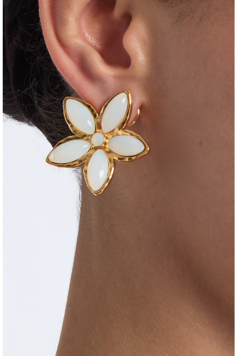 Floral Cabochon Stud Earrings, Alternate, color, PEARL
