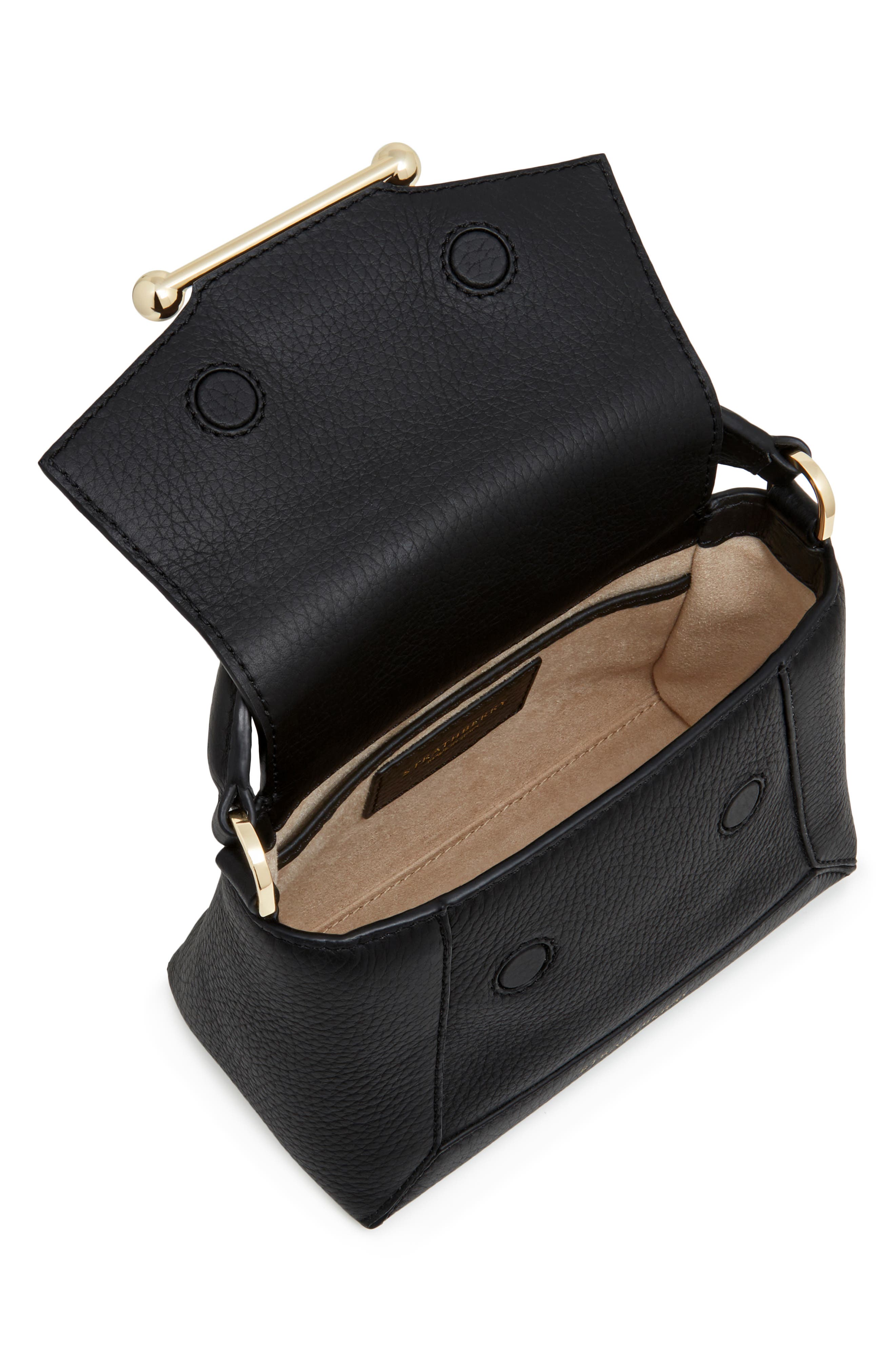 Strathberry Mini Mosaic Leather Top Handle Bag, Alternate, color, Black