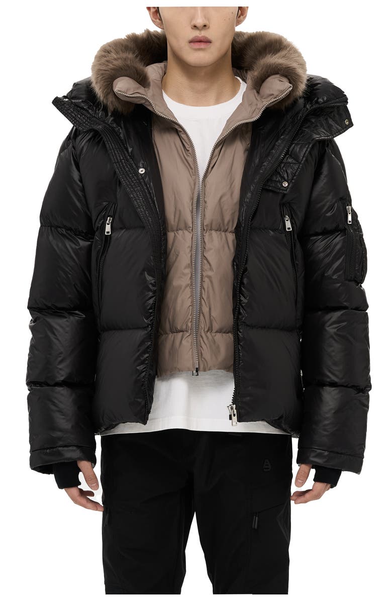 AlphaStyle Kudu Detachable Double Hood Puffer, Main, color, Black