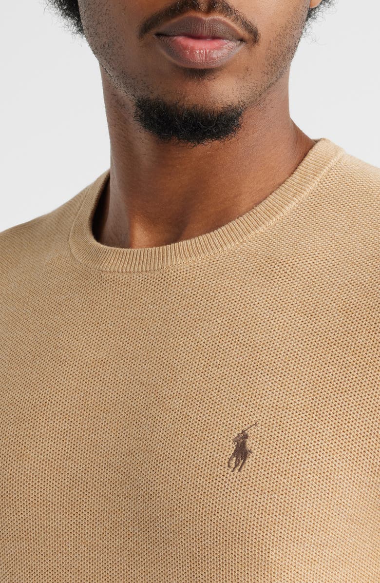 Polo Ralph Lauren Textured Cotton Crewneck Sweater, Alternate, color, Camel Melange