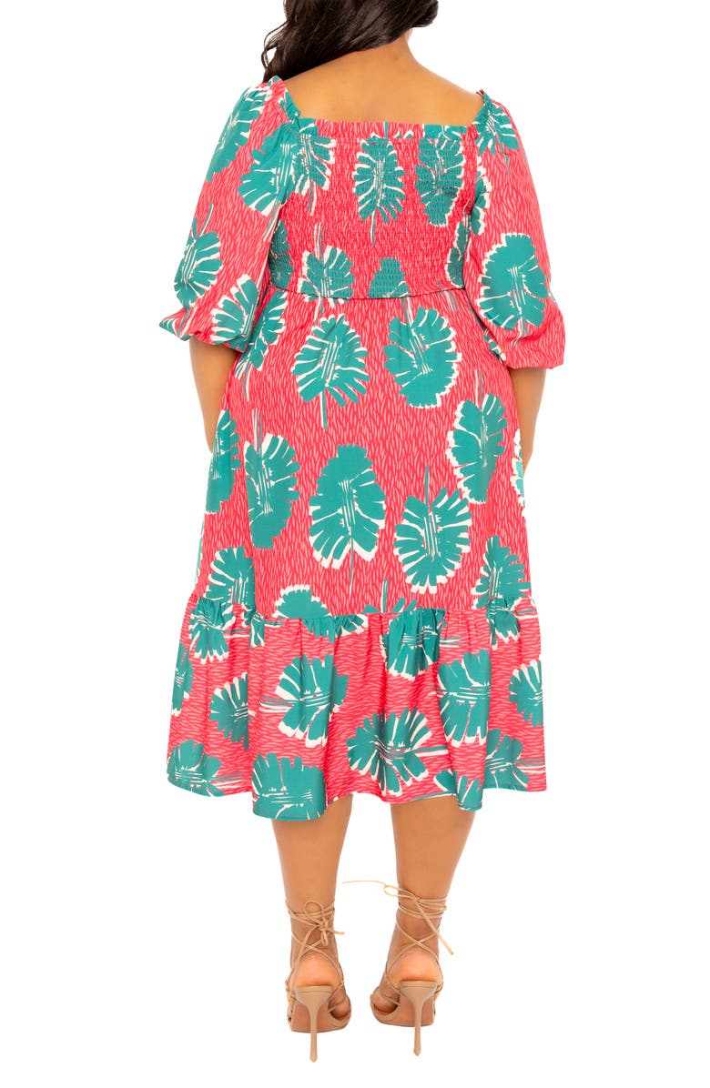 BUXOM COUTURE Print Smocked Midi Dress, Alternate, color, Pink Multi