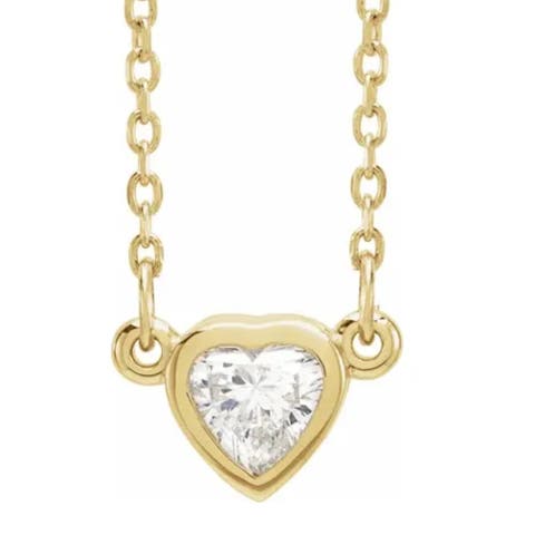 3/8ct Bezel Solitaire Heart Shape Diamond 14K Gold Lab Grown Necklace