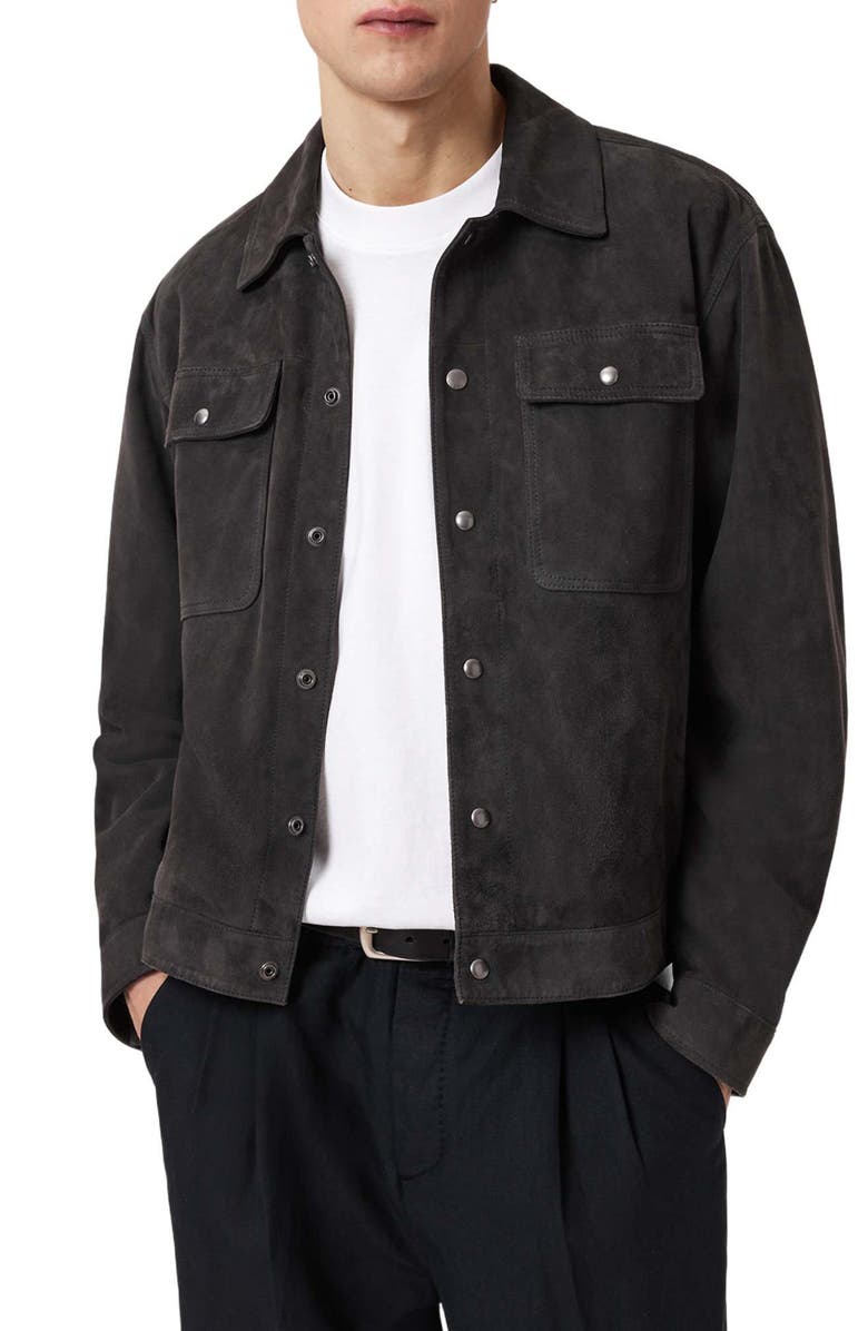 AllSaints Shelton Goatskin Suede Jacket, Alternate, color, Washed Black