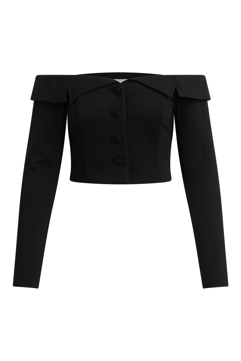 The Revenge Off the Shoulder Crop Top, Alternate, color, BLACK