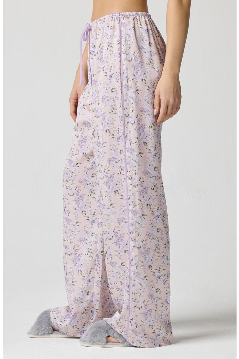 Drawstring Waist Satin Pajama Pants, Alternate, color, LAVENDER BOUQUET