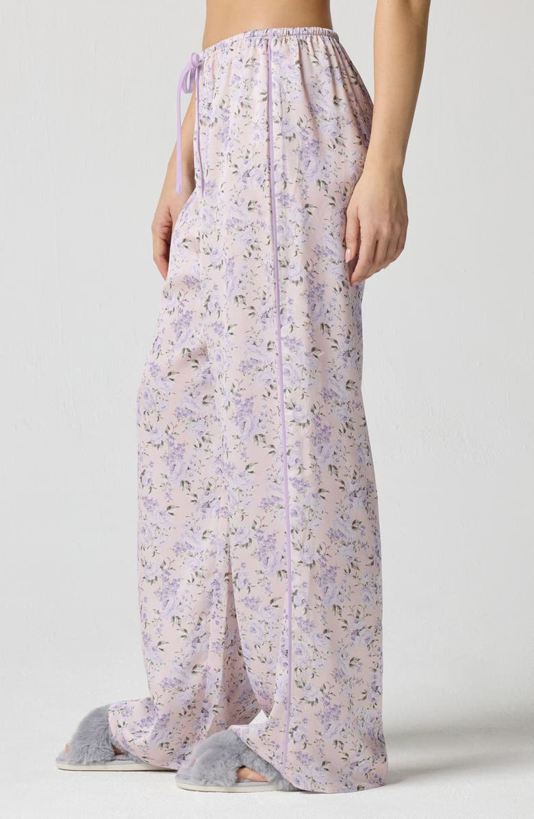 Florence by Mills Drawstring Waist Satin Pajama Pants, Alternate, color, Lavender Bouquet
