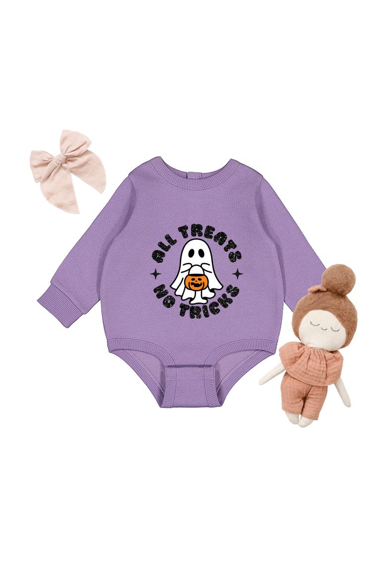 All Treats No Tricks Ghost Glitter Infant Fleece BodySuit, Alternate, color, Lavender