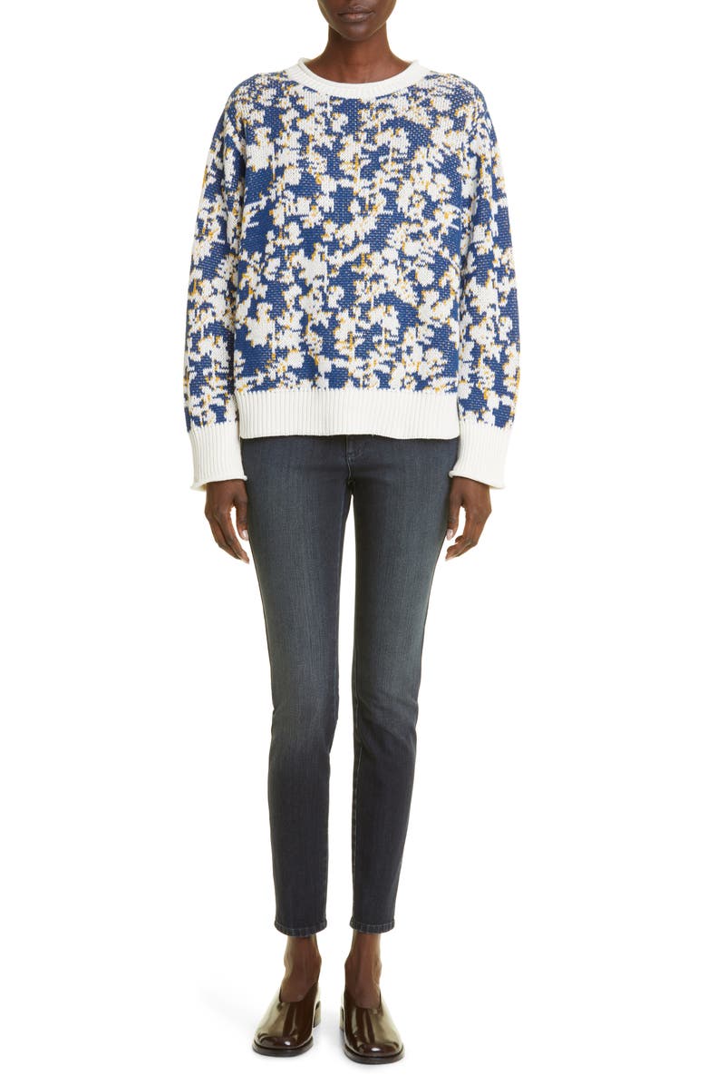 Lafayette 148 New York Floral Jacquard Cashmere & Cotton Blend Sweater, Alternate, color, 