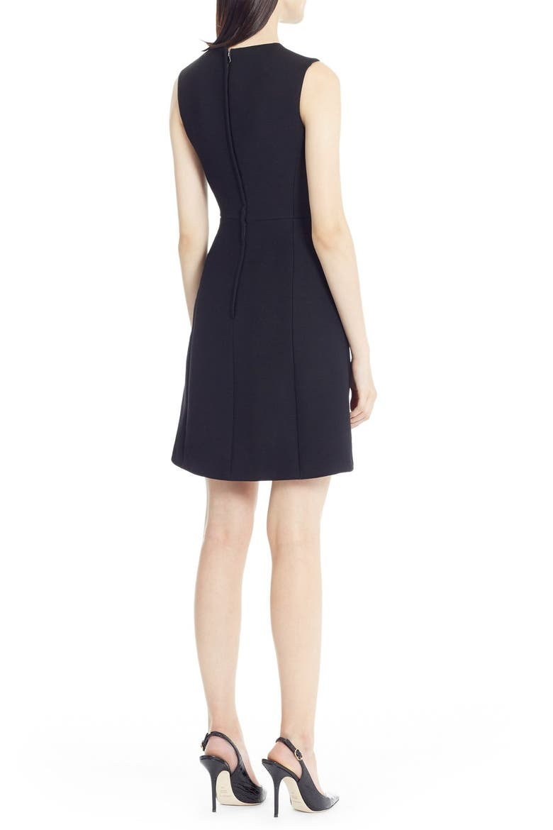 Daisy Crystal Button Wool Crepe Dress, Alternate, color, BLACK