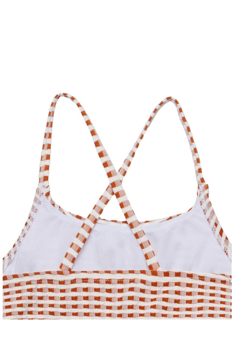 Forever Gingham Textured Criss Cross Strap Swim Set, Alternate, color, Brown
