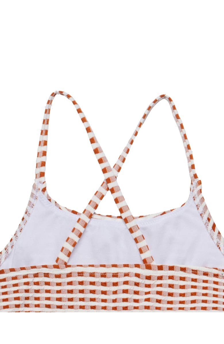 Gottex Kids Forever Gingham Textured Criss Cross Strap Swim Set, Alternate, color, Brown