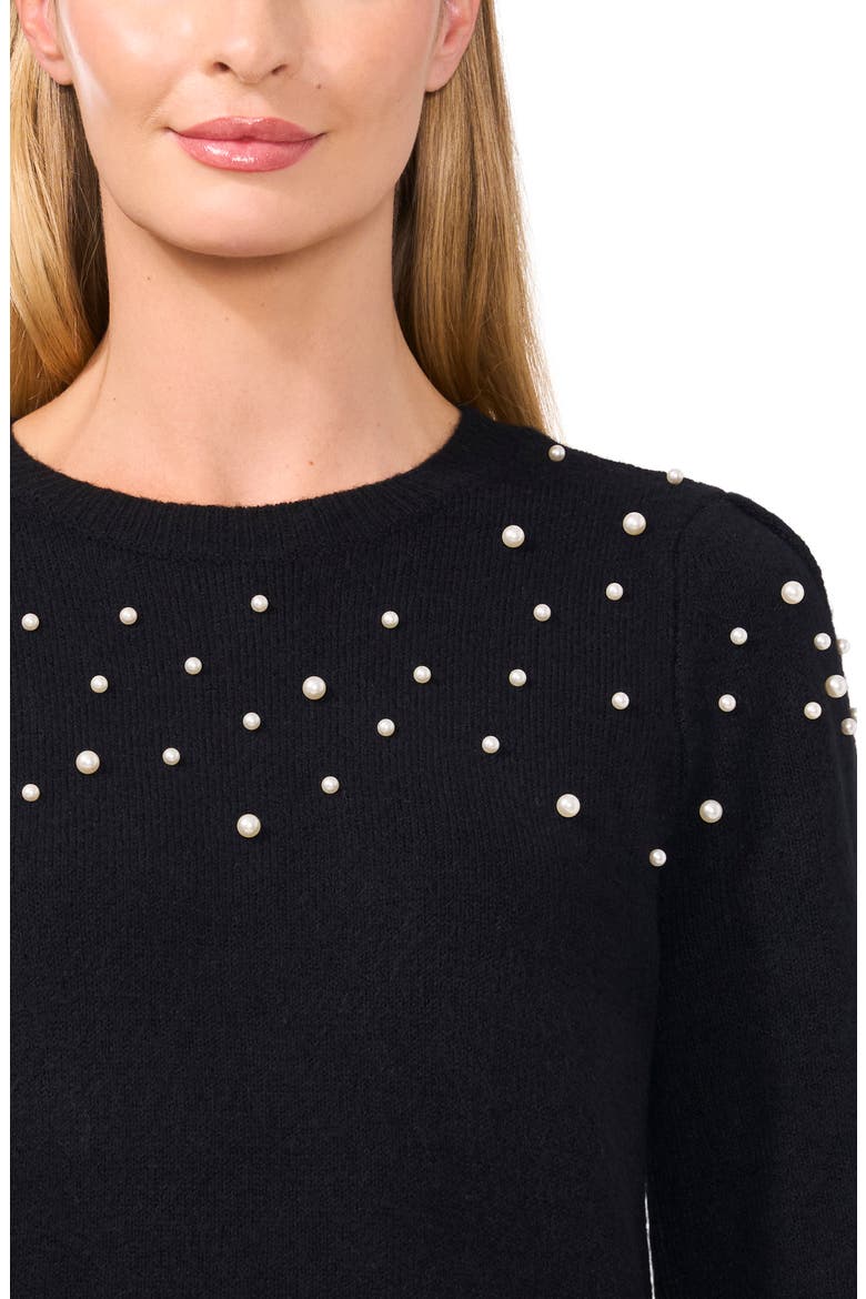 Imitation Pearl Embellished Sweater, Alternate, color, RICH BLACK