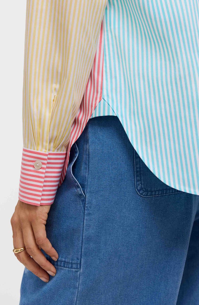 Foxcroft Meghan Colorblock Stripe Cotton Button-Up Shirt, Alternate, color, Pink Multi