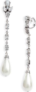 Saint Laurent Pendant Rhinestone & Faux Pearl Clip-On Earrings