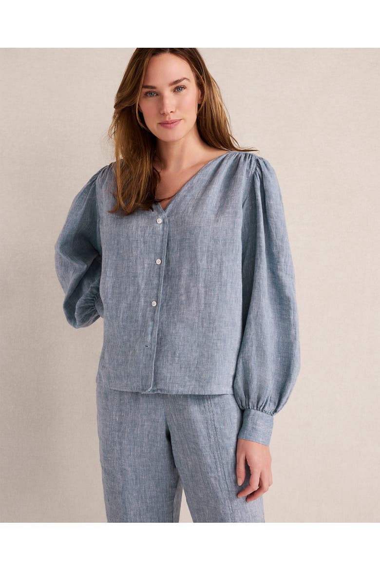 Linen V-Neck Blouse, Main, color, Navy X-Dye