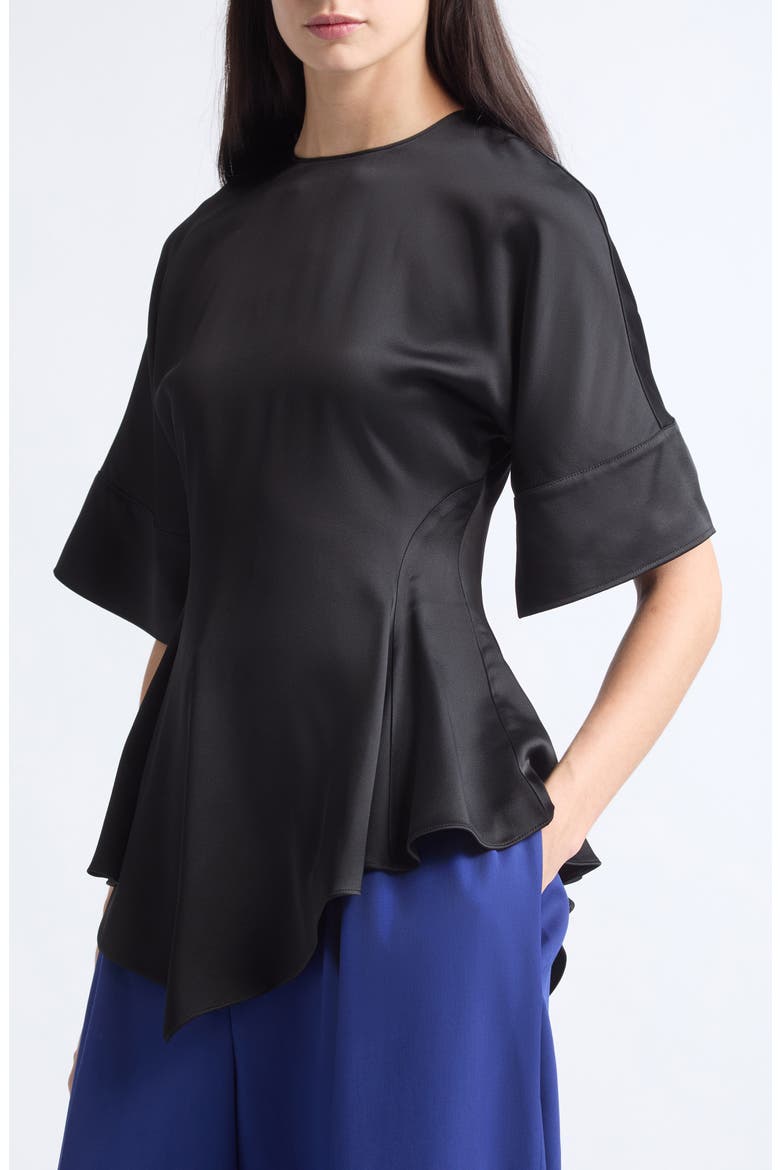 Flared Satin Top, Alternate, color, BLACK