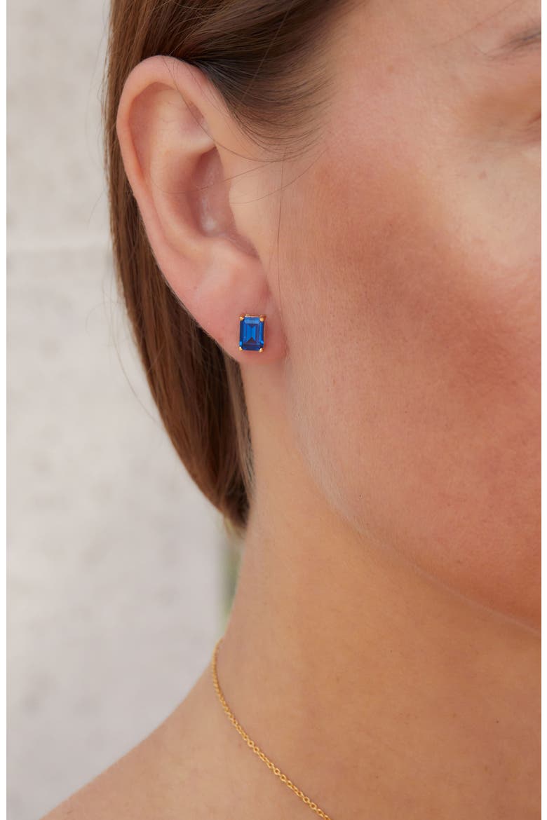 Vermeil Sterling Silver Emerald Cut CZ Box Stud Earrings, Alternate, color, SAPPHIRE - SEPTEMBER