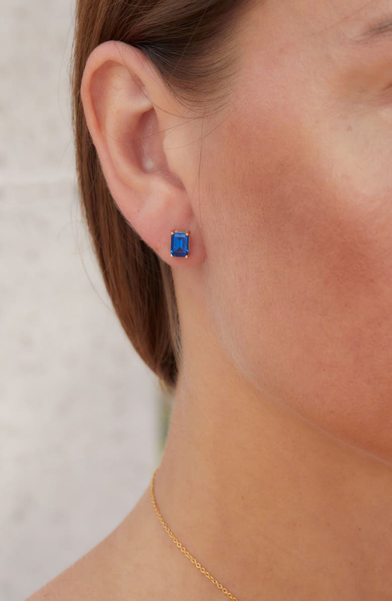 SAVVY CIE JEWELS Vermeil Sterling Silver Emerald Cut CZ Box Stud Earrings, Alternate, color, Sapphire - September
