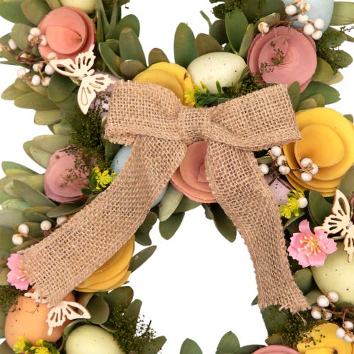 Northlight Shaved Wood Flowers Bunny Rabbit Silhouette Wreath In Multi