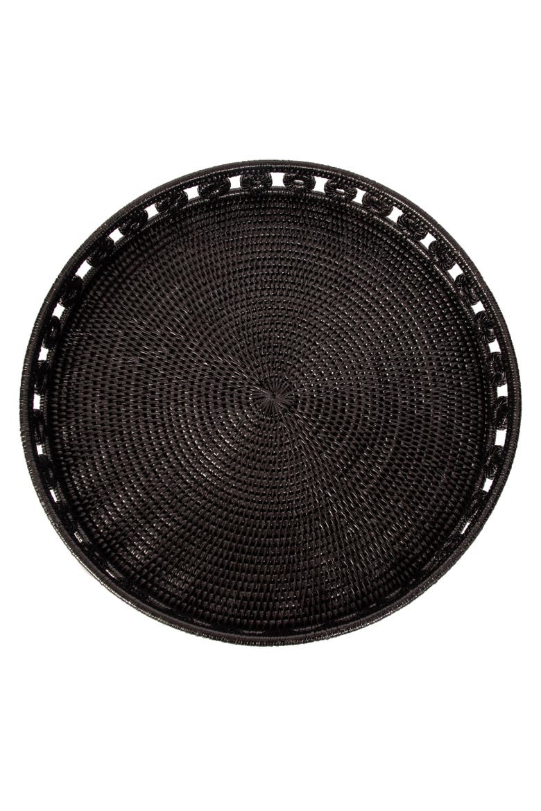 Artifacts Rattan Inna Design Round Tray With Glass Insert, Alternate, color, Tudor Black