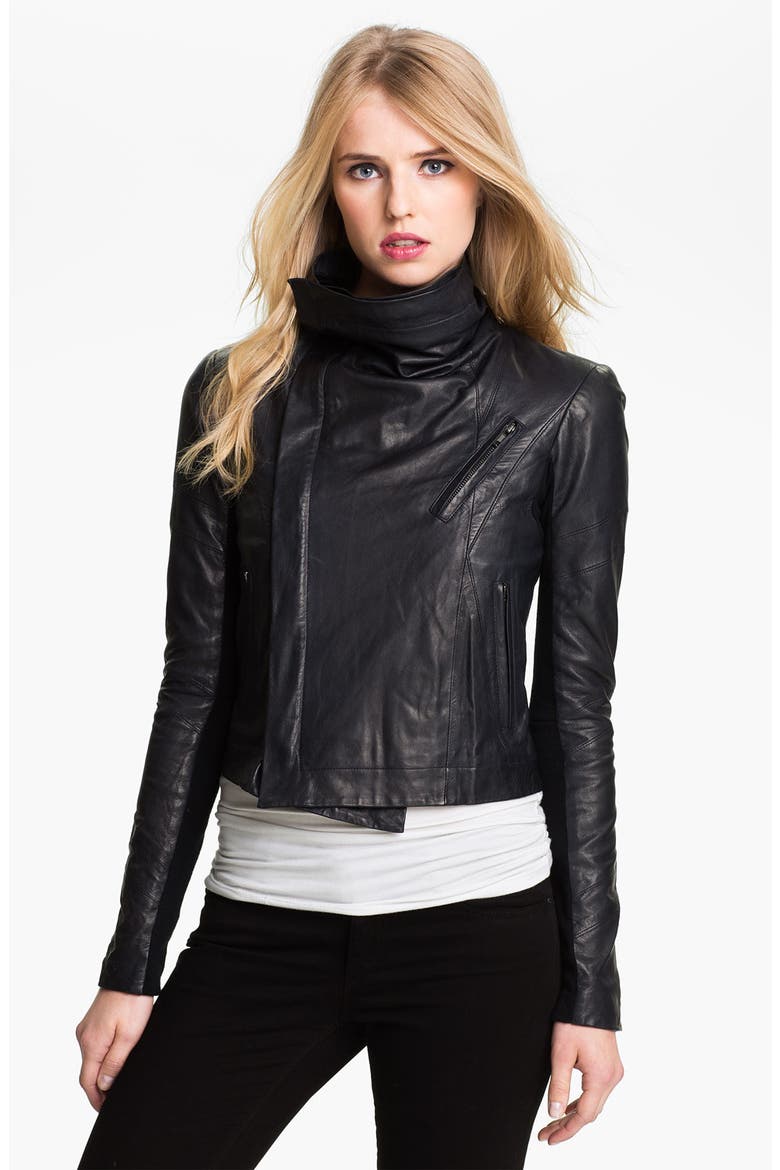 'Max' Seamed Leather Moto Jacket, Alternate, color, SAPPHIRE/ NAVY