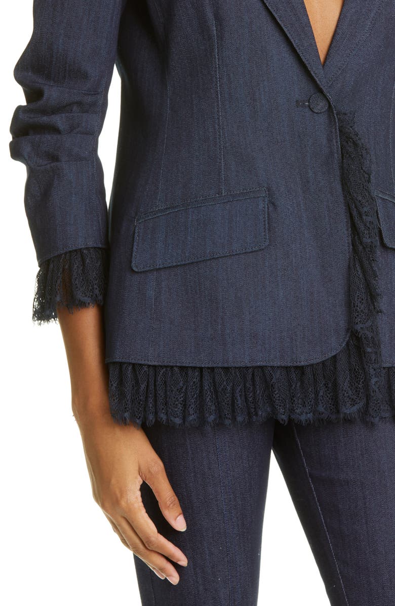 Cinq à Sept Roxie Lace Trim Denim Blazer, Alternate, color, Indigo