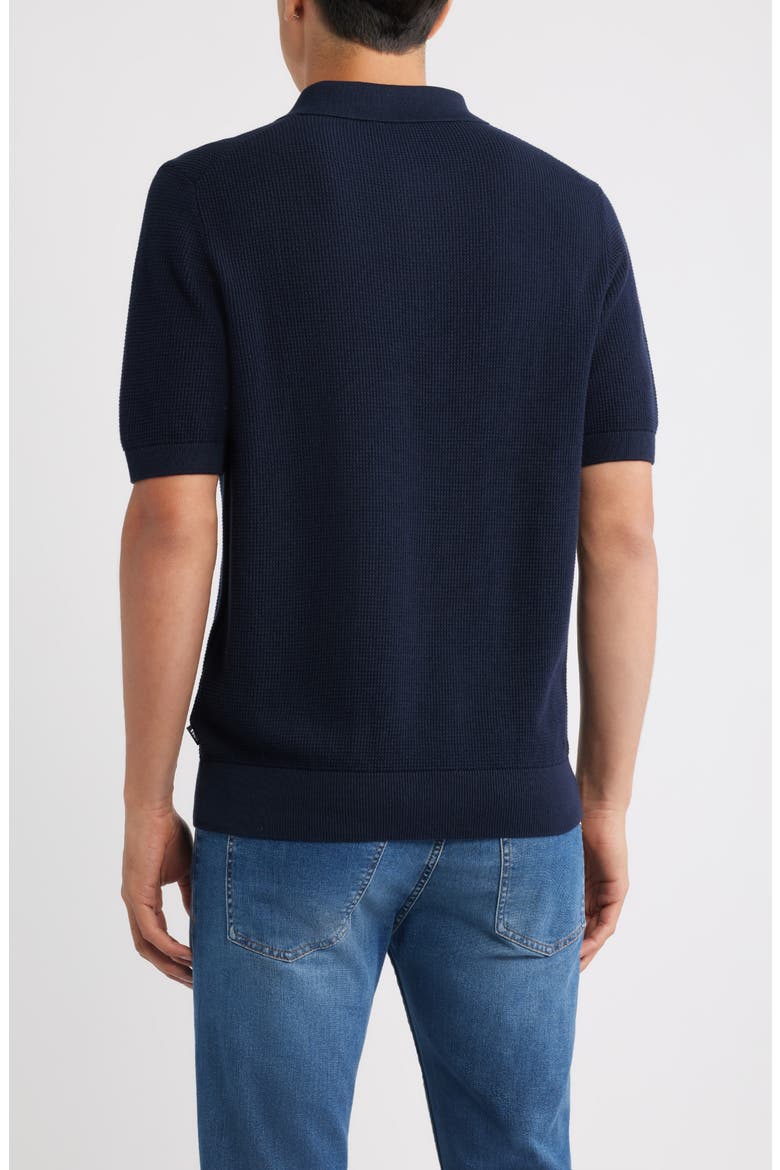 Lancio Solid Cotton Waffle Polo Sweater, Alternate, color, DARK BLUE