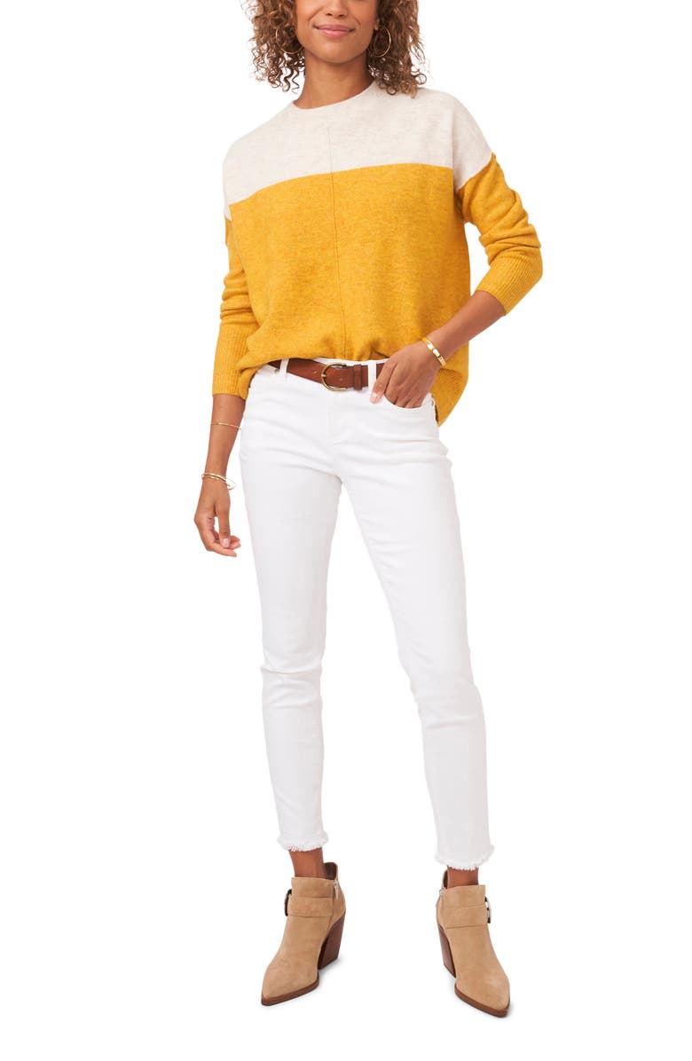 Vince Camuto Extended Shoulder Colorblock Sweater, Alternate, color, Amber
