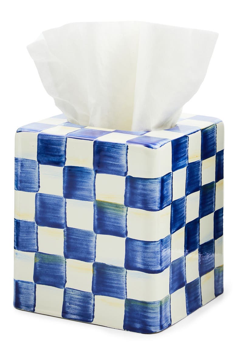 Royal Check Boutique Tissue Box Cover, Alternate, color, ROYAL