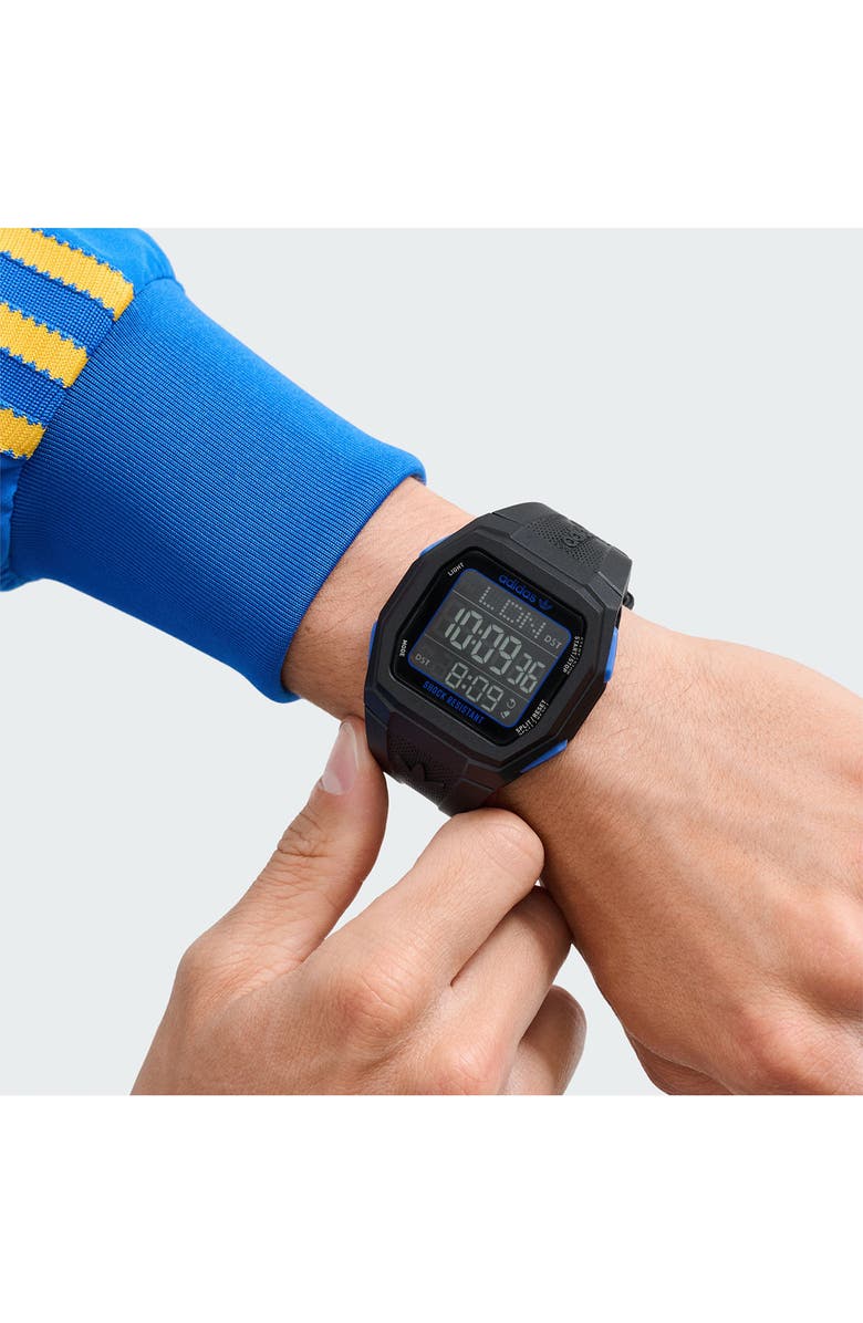 adidas Tech 1 GMT Silicone Strap Watch, 48mm, Alternate, color, Black