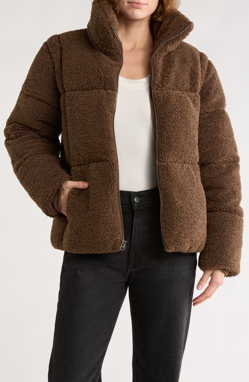 Lucky Brand Missy Faux Fur Teddy Puffer Jacket In Brown