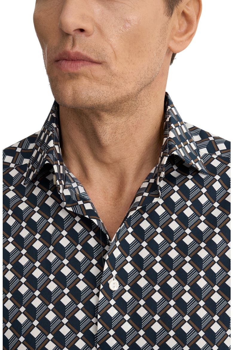Slim Fit Diamond Geometric Print Dress Shirt, Alternate, color, NAVY