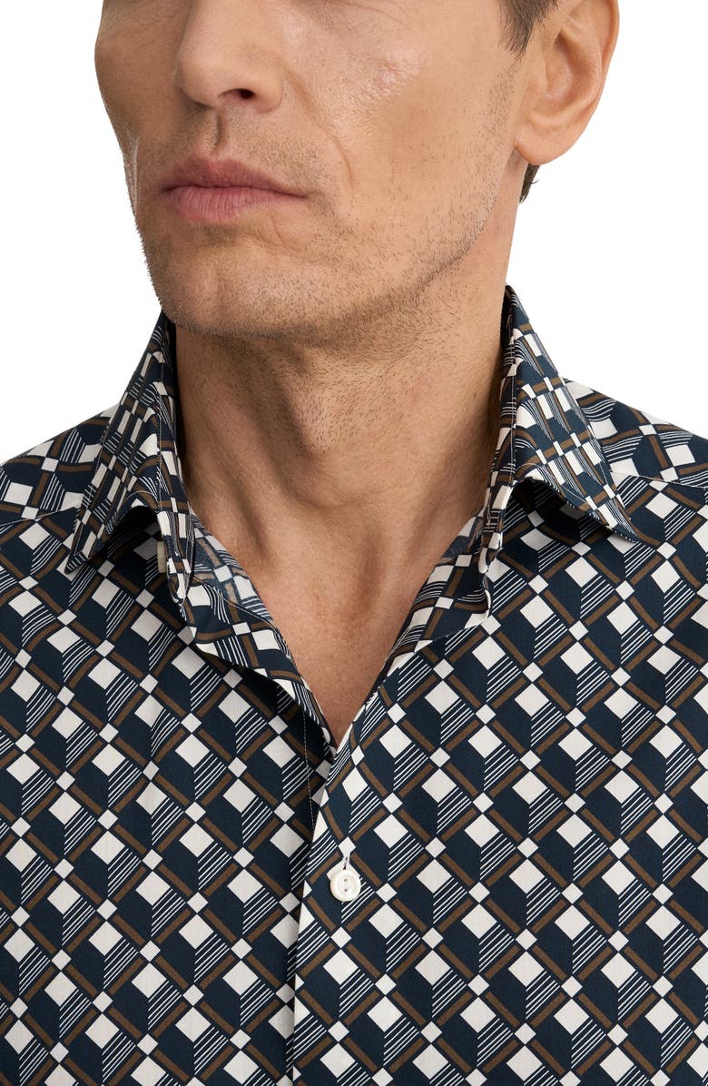 Eton Slim Fit Diamond Geometric Print Dress Shirt, Alternate, color, Navy