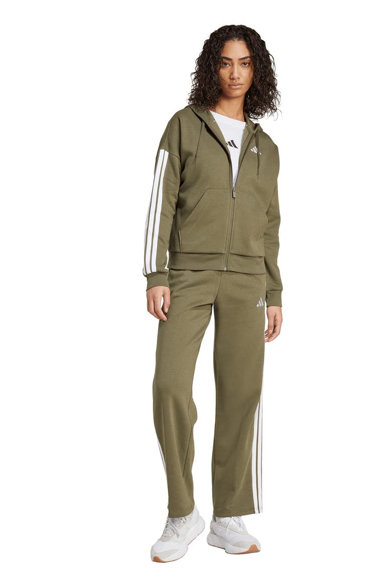 Essential 3-Stripes Full Zip Hoodie, Alternate, color, OLIVE STRATA/ WHITE
