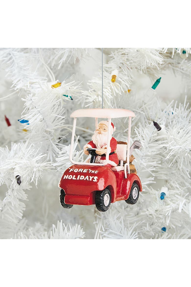 "Fore The Holidays" Santa Claus Golf Cart Christmas Tree Ornament, Alternate, color, Red