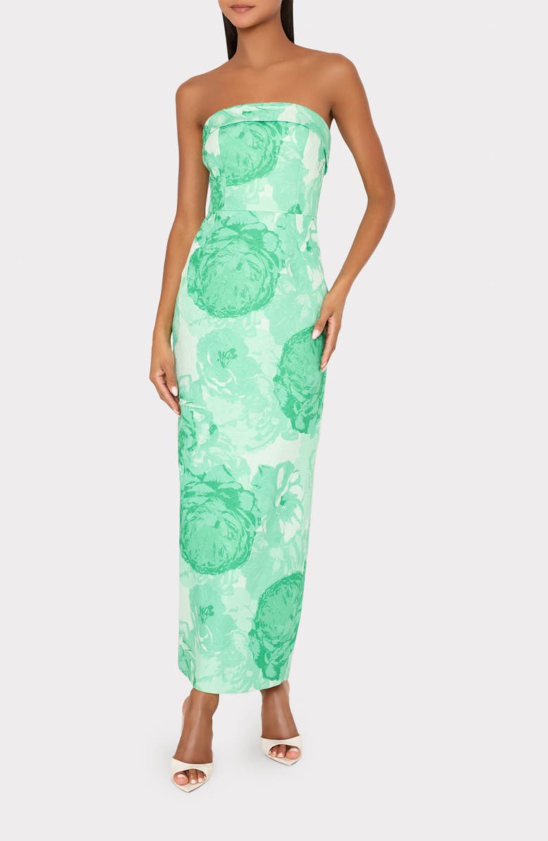 Milly Ella Jacquard Strapless Gown, Main, color, Green Multi